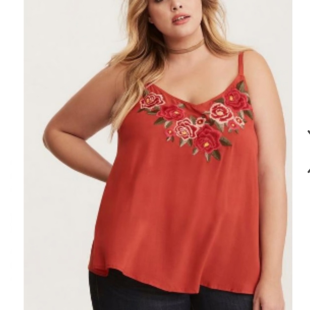 TORRID RUST ROSE EMBROIDERED ADJUSTABLE STRAP CAMI ~ SIZE 1, 14/16, 1X ~ NWT